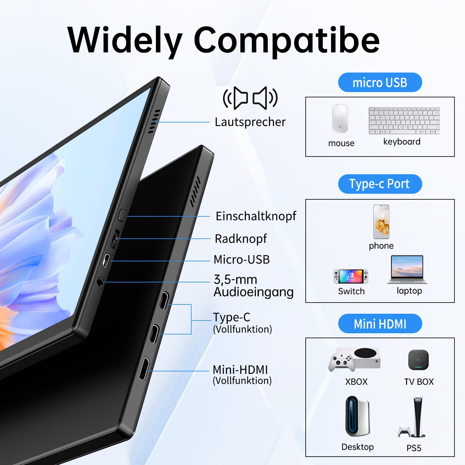 CAPERAVE Mini Portable Monitor 10,5 Zoll 1920x1280 FHD IPS Bildschirm, USB C HDMI tragbarer Gaming-Monitor, Mobiler Monitor für Laptops,PCs,Phone,Mac,Xbox,PS4,Switch, mit Schutzhülle
