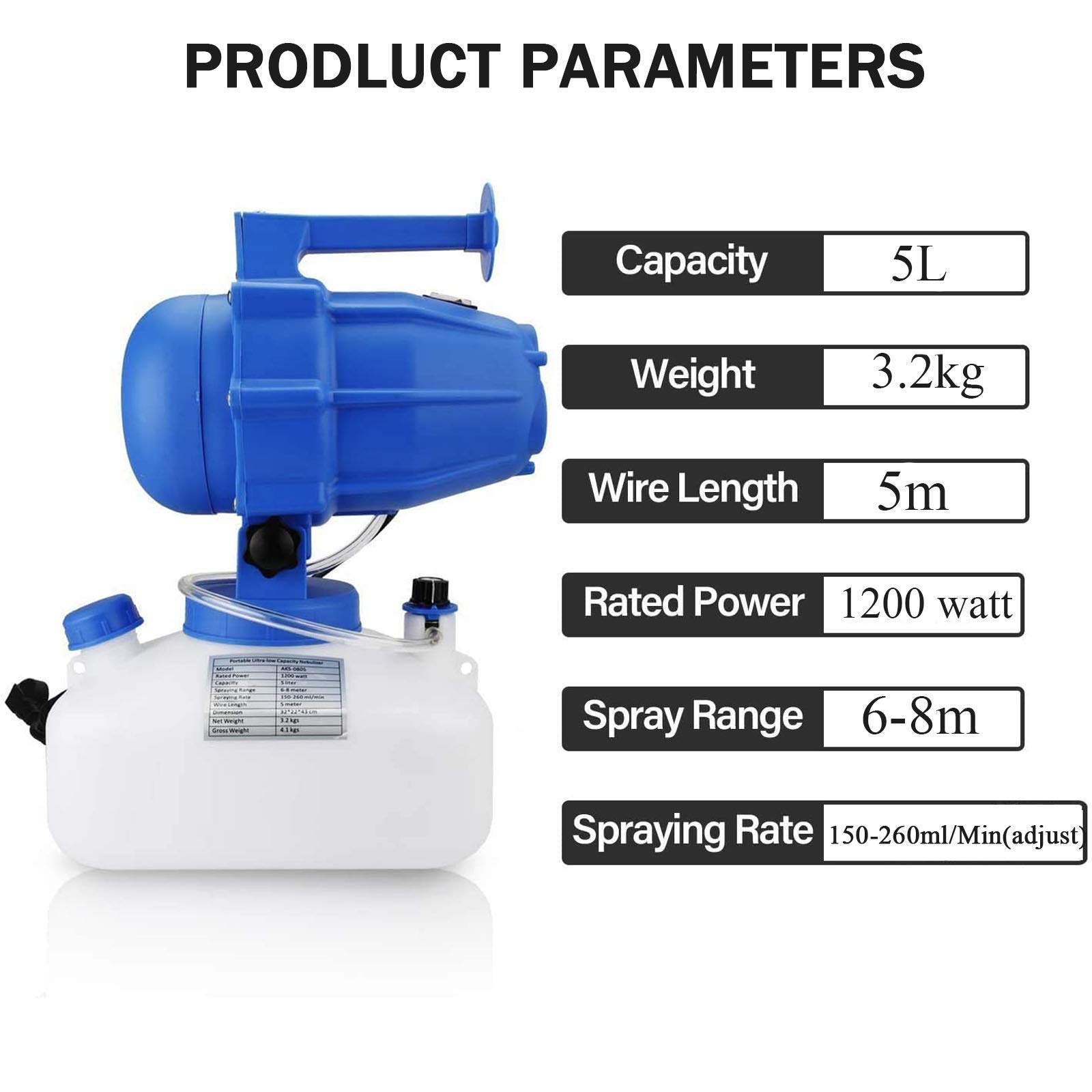 Nebulizzatore Elettrico per Sanificazione, Nebulizzatore Portatile, Spruzzatore Disinfettante per Luoghi Pubblici/Giardino/Industriale - Nebulizzatore da 5 Litri per Disinfezione (Blu)