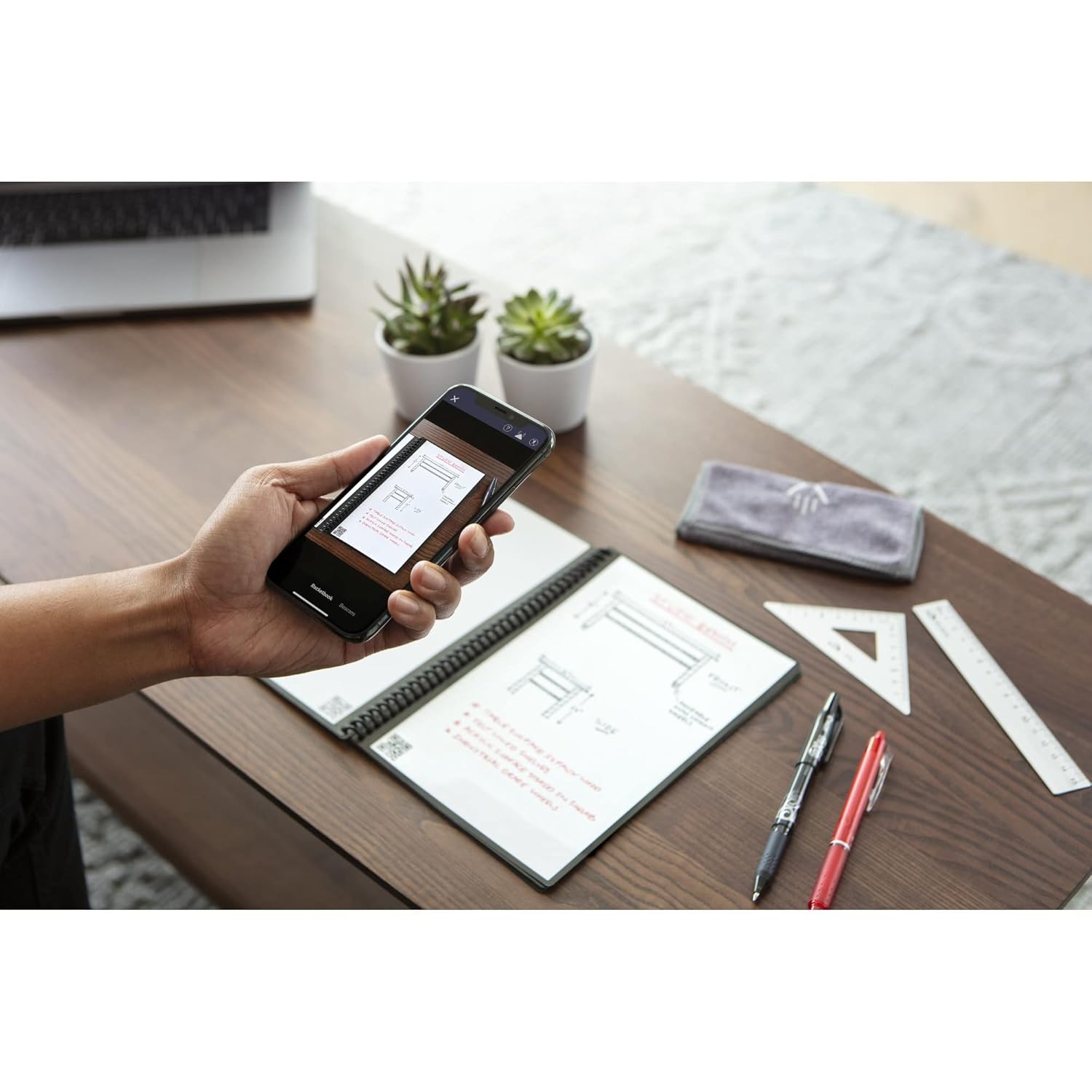 Rocketbook Core Smart Reusable Executive Size Notebook, 6" x 8-4/5", Line Ruled, 18 Sheets, Black      Spiral-bound