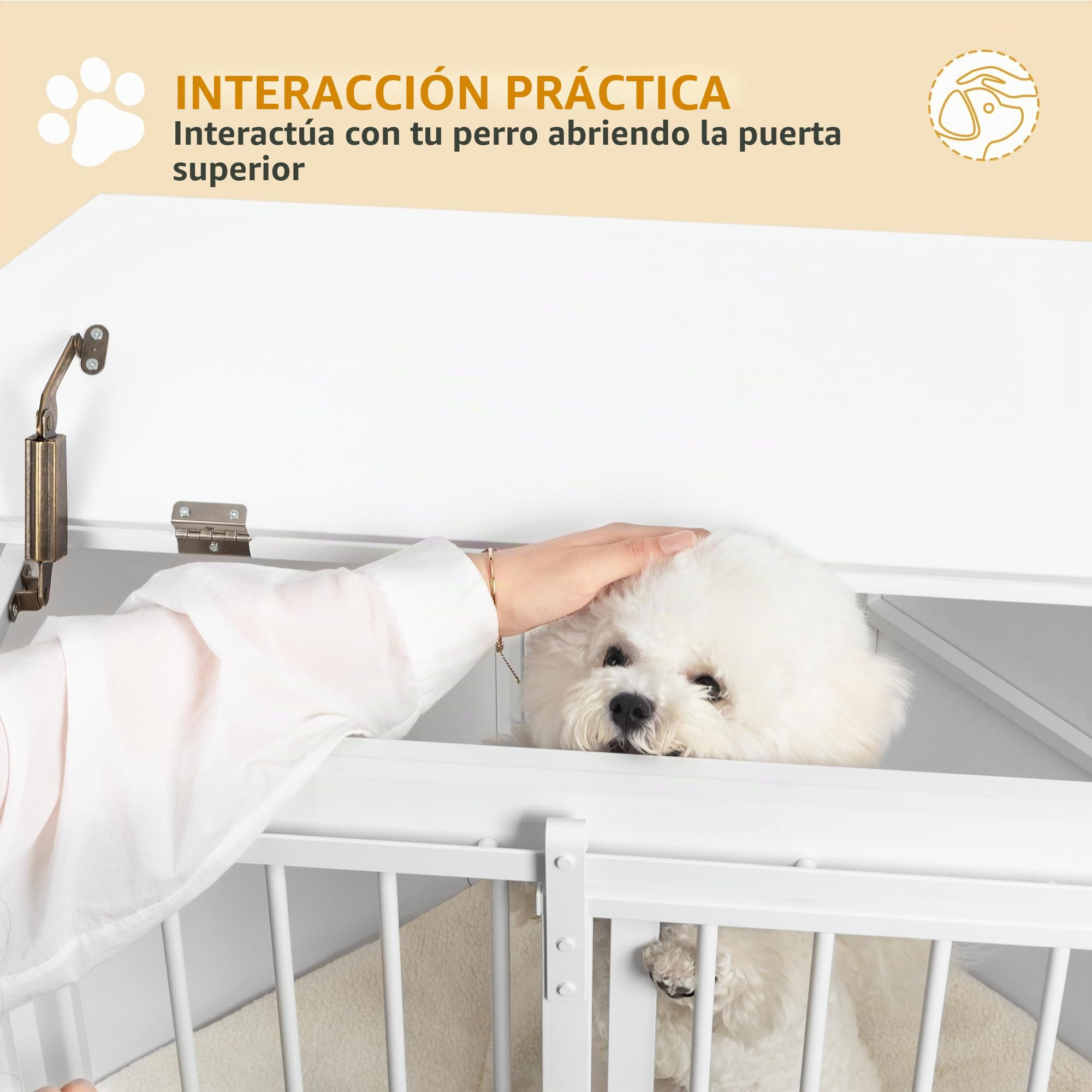 Hzuaneri Jaula para Perros Corner Flip, Jaula para Perros con Cojín y Puertas Correderas, Jaula de Madera para Perro, Medianos y Pequeños, 107 x 59,6 x 64 cm, Blanco DFC85903W