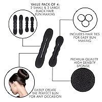 Vista 2 de Styla Hair Bun Maker - Paquete de 4 (2 pequeños, 2 grandes) Moños de esponja de espuma con ligas para el cabello y accesorios moldeadores