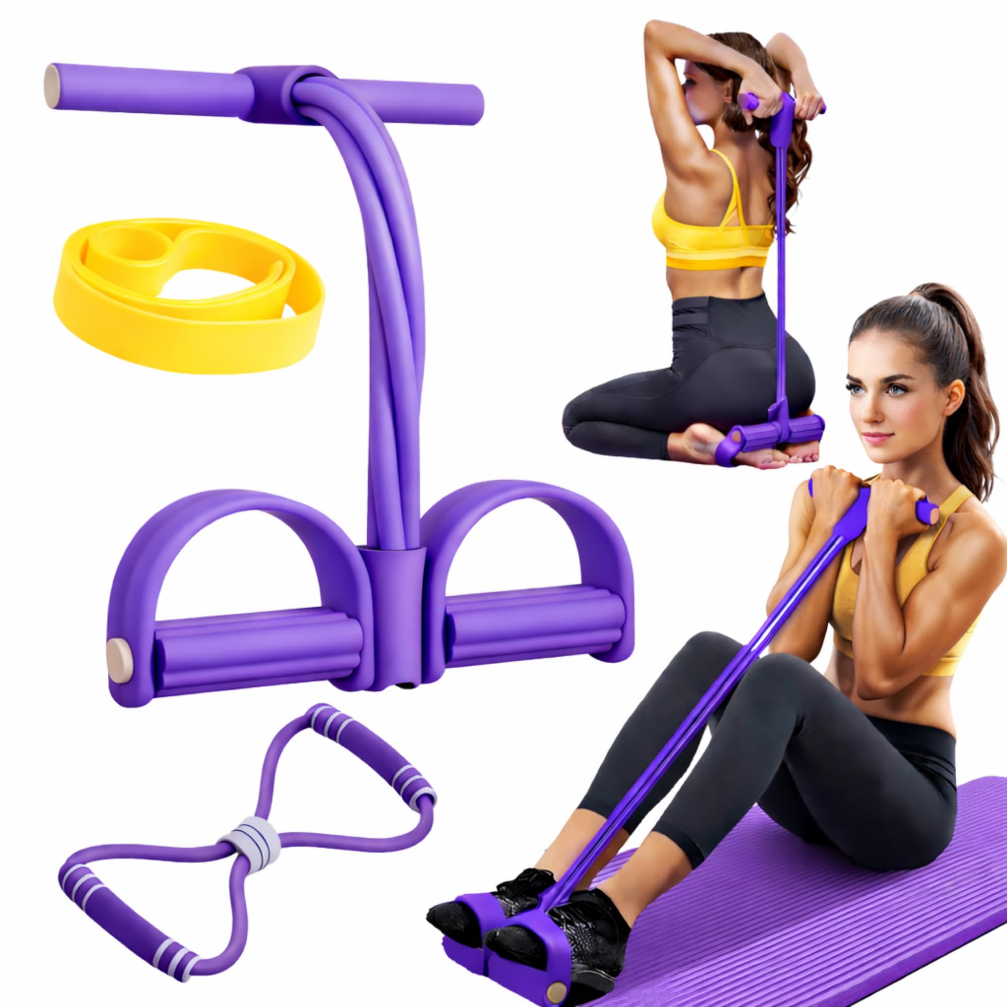 Abdominal Trainer Resistance Band Bundle, Foot Pedal Resistance Band with Handles, Yoga Elastic Band & Figure 8 Puller, Full Body Home Workout Equipment for Abs, Legs, Arms & Core Training