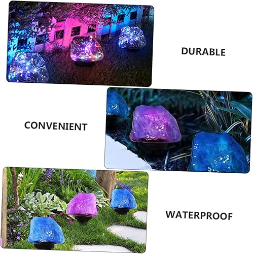 Miniatura 3 de IWOWHERO Lámpara de césped LED de paisaje luz solar al aire libre paisaje roca luces de diseño adoquines luz solar jardín lámpara solar al aire