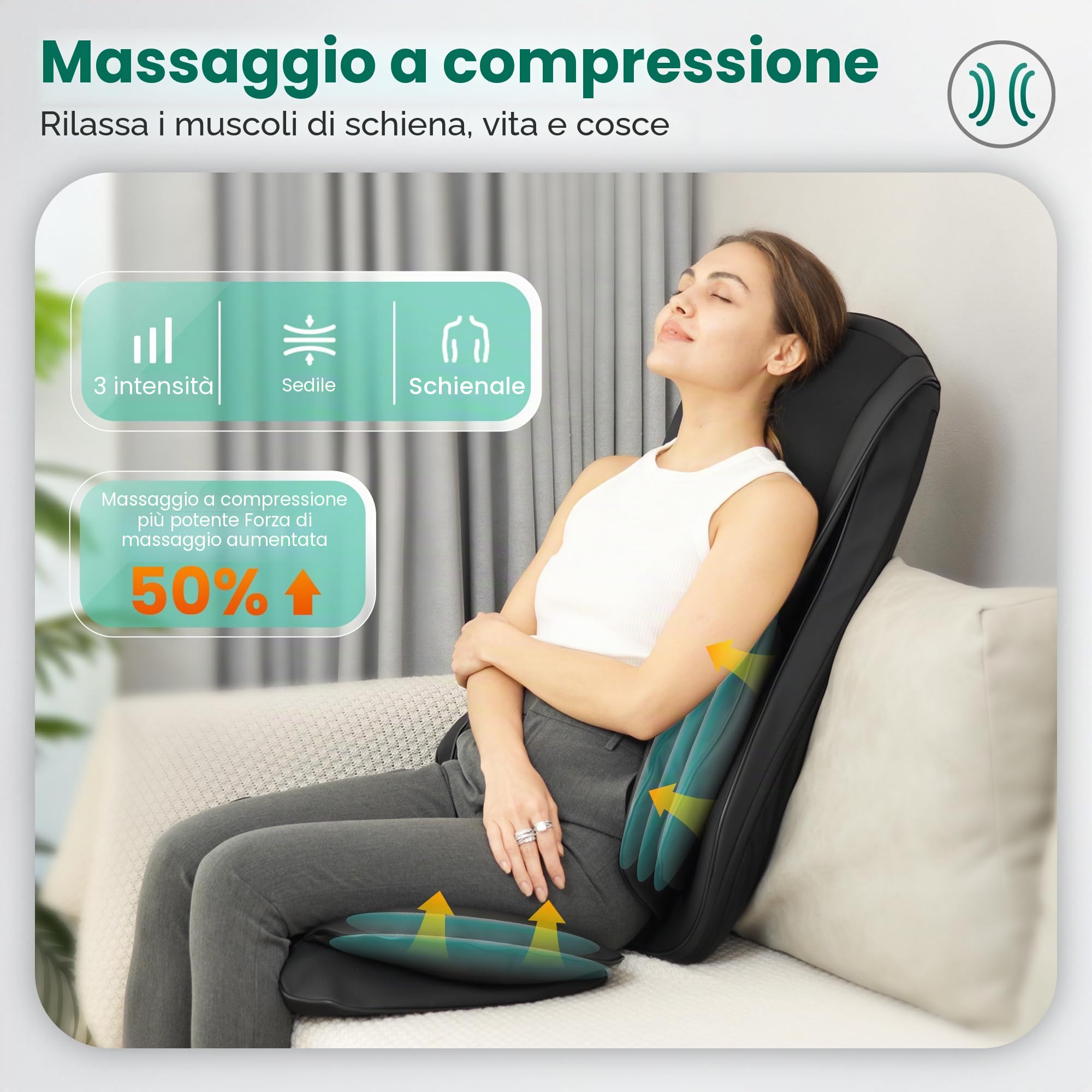 Snailax Cuscino per sedile massaggiante Shiatsu aggiornato con calore, cuscino massaggiante con compressione che impasta la vibrazione