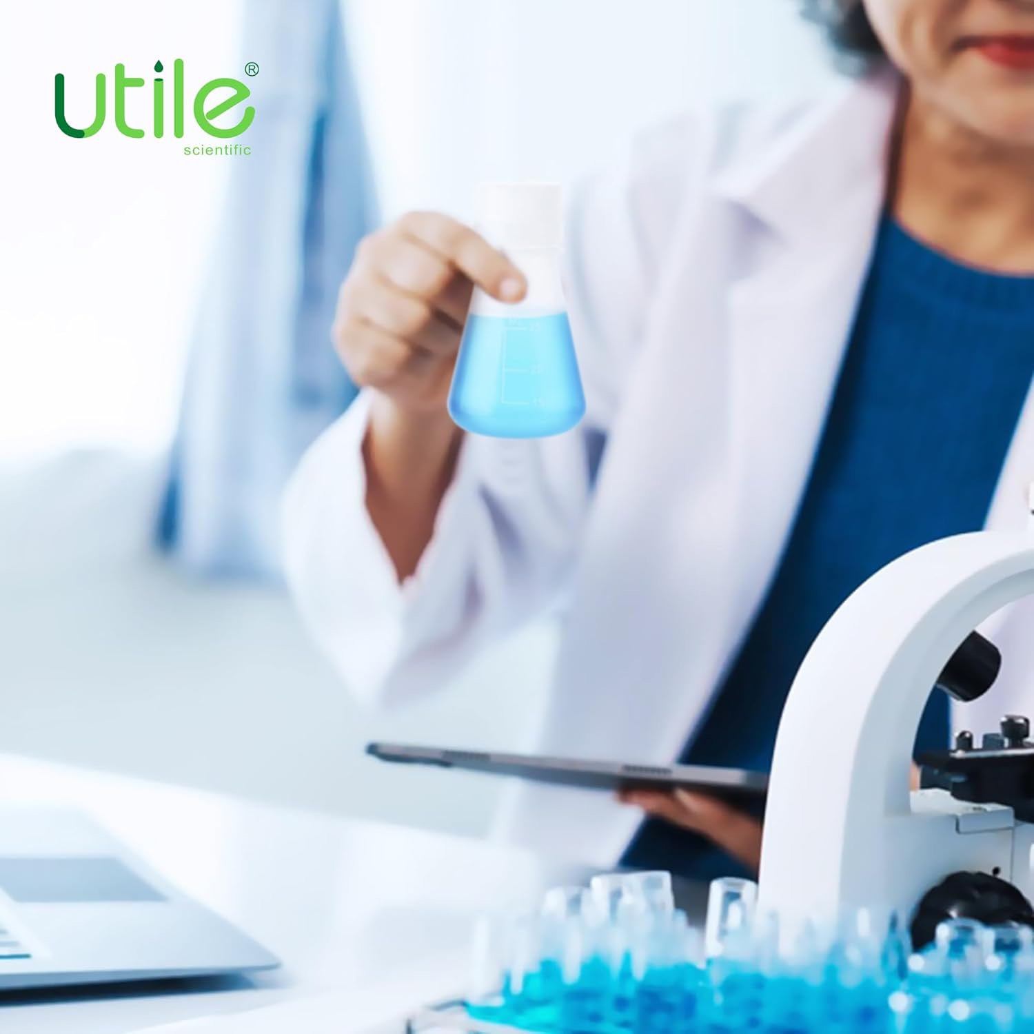 Utile Plastic Erlenmeyer Flask Set, Vol.2000ml Scientific Conical Flask Laboratory Flask with Screw Cap, PP Material, with Molded Graduations, 4023.0682.001