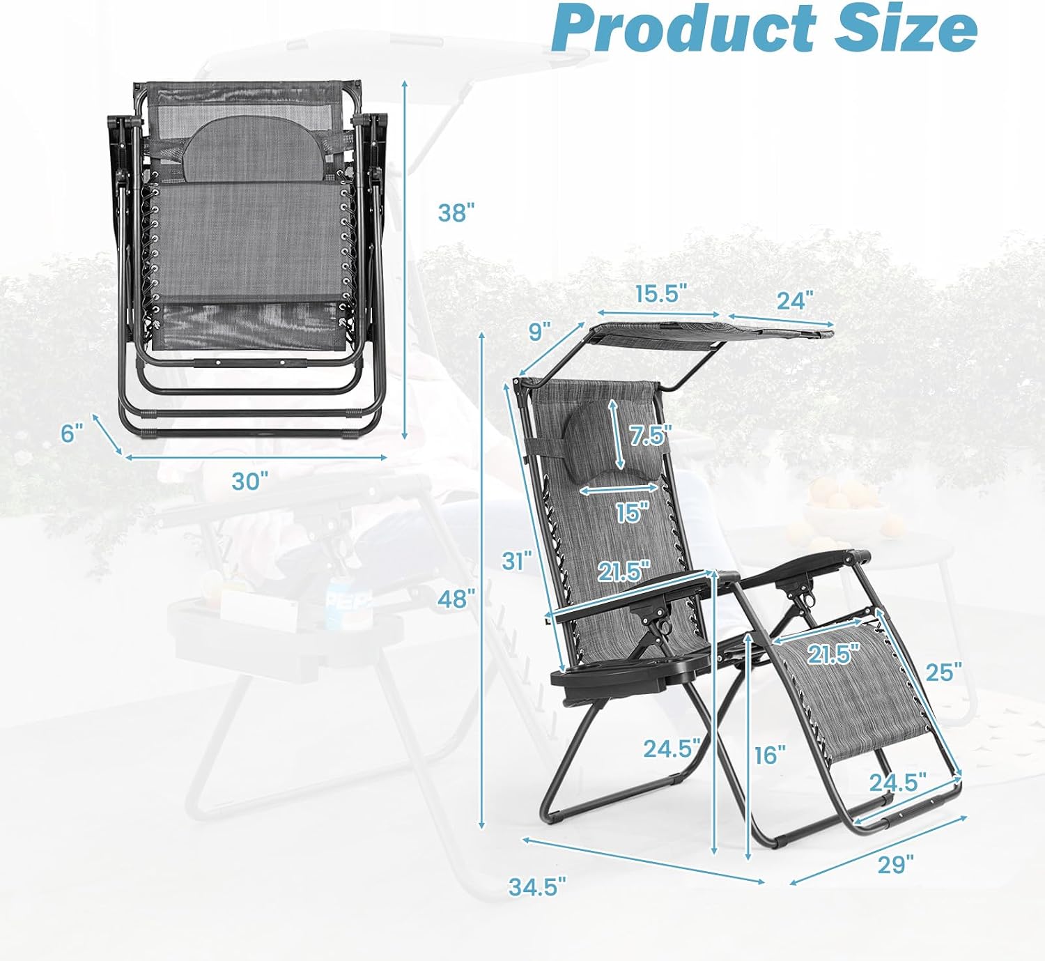 Goplus Zero Gravity Chairs, X-Large Folding Lounge Lawn Chair w/Canopy Shade & Cup Holder, Adjustable Folding Patio Recliner for Pool Porch Deck Oversize (Grey)