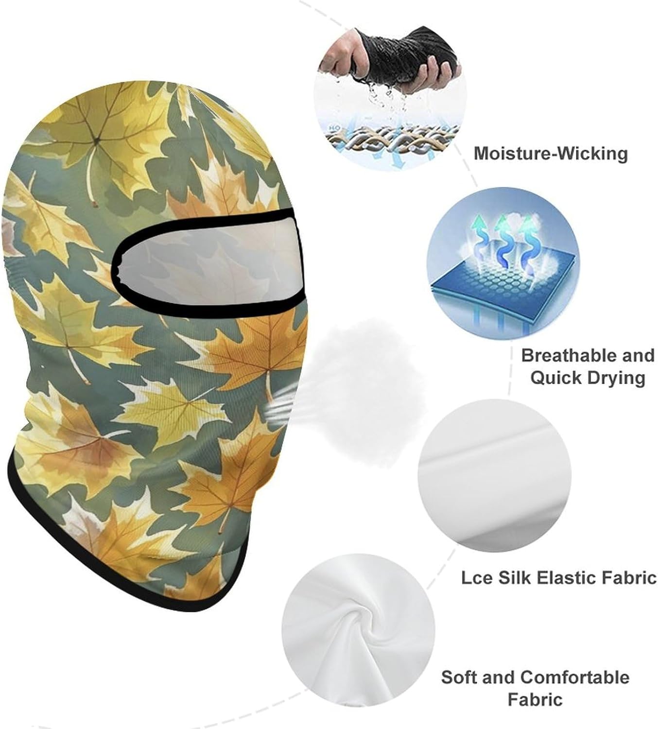Maple Leaf Pattern Balaclava Ski Mask Sun Protection Breathable Full Head Mask Full Face Mask Neck Gaiter Windproof Scarf for Motorcycle Skiing Cycling