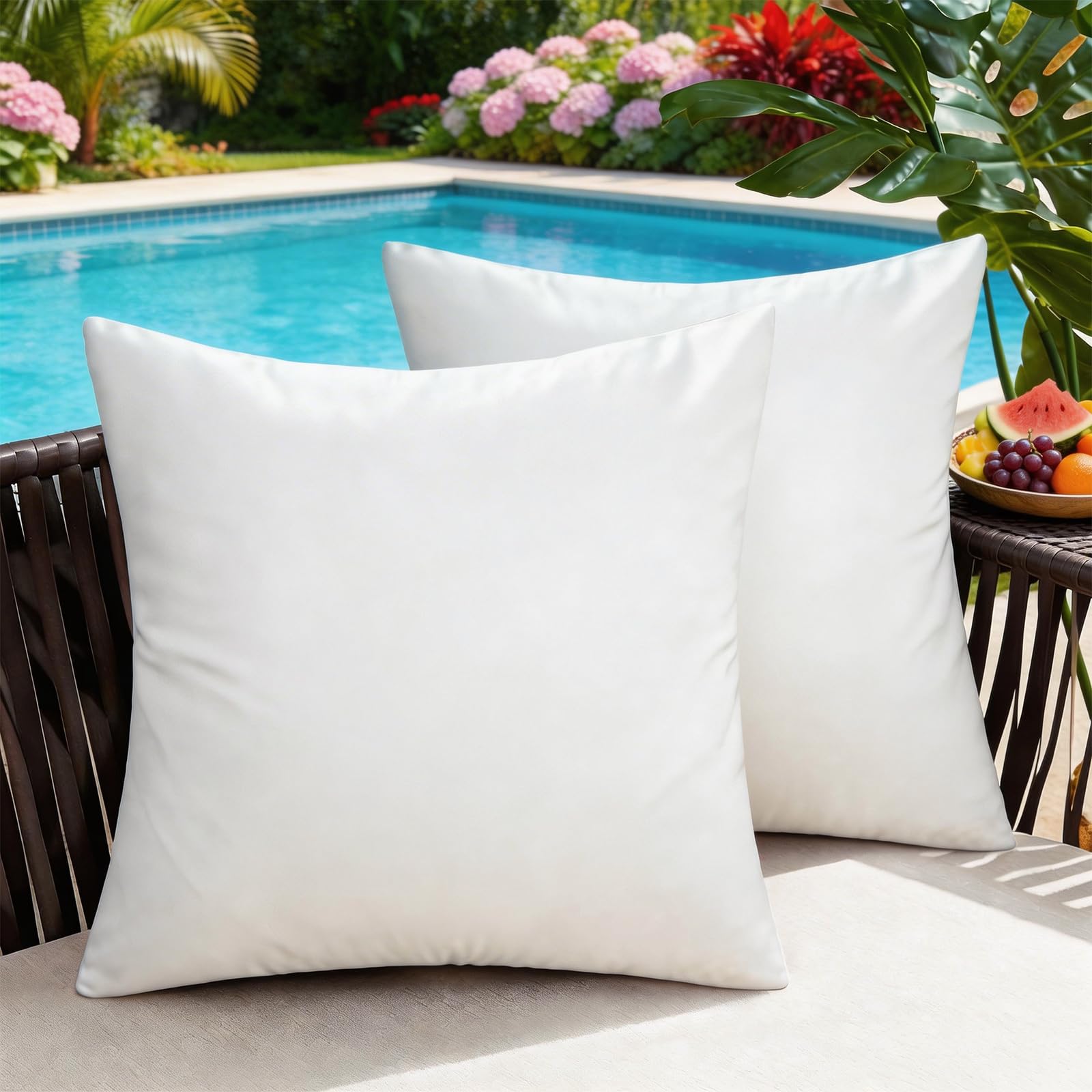 BonBotimen Outdoor White Cushions Covers 40x40 Outdoor Cushions Waterproof Pillow Case Soft Square Pillowcase Modern Bohemian Decorations for Patio, Tent, Balcony, Couch, Sofa, Bed, Set of 2 — image 1