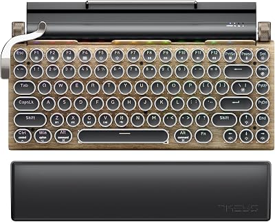 7KEYS Typewriter Keyboard Wireless Retro Style, Vintage Classical Mechanical Keyboard with Bluetooth for IPAD PC/Laptop Mac/Phone (Wood+Wrist)