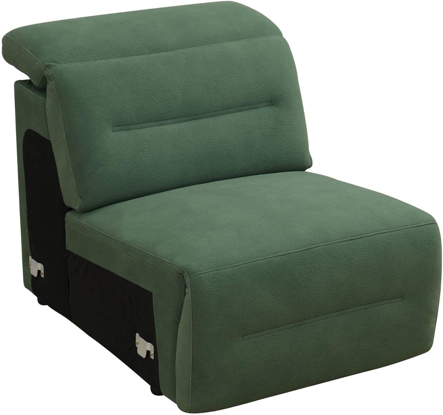 Power Recliner Sectional Sofa Set with USB Ports, Flannel Recliner Sofa Set with Adjustable Headrest, Reclining Sectional Couches, L-Shaped Living Room Furniture Set (Green, 5-Seater)