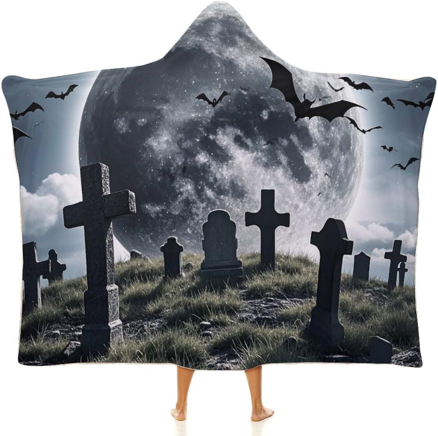 Above The Cemetery Wearable Hooded Blanket, Ultra Soft Arctic Velvet Cape Cloak Unisex - Cozy Wearable Blanket
