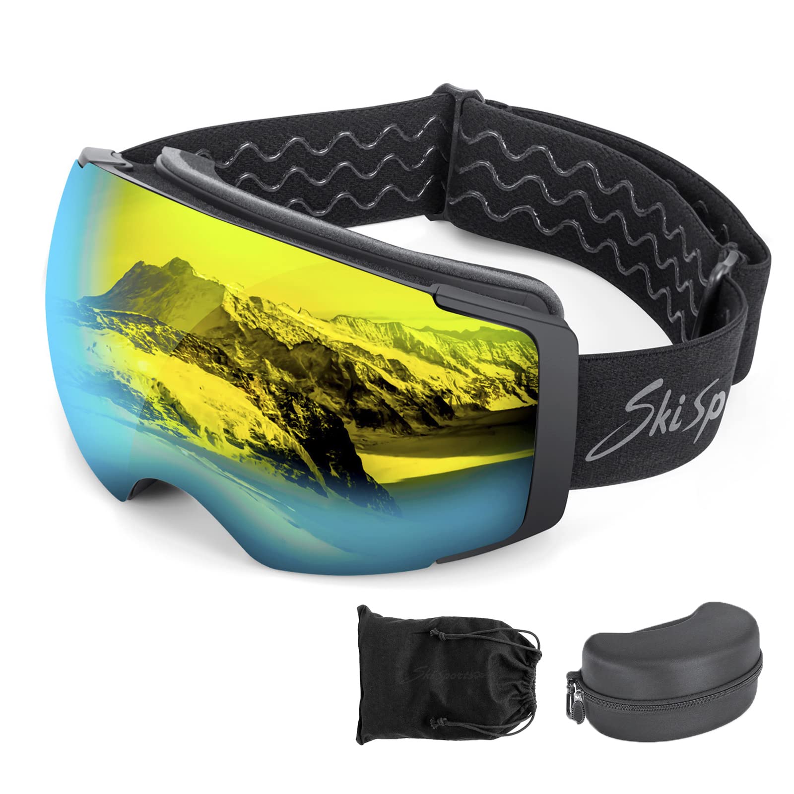 Gafas de Esquí OTG para Hombre Mujer, Anti Niebla 100% Protección UV Máscara Snowboard, Esféricas Grandes Gafas de Nieve con Lentes Magnéticas Intercambiables