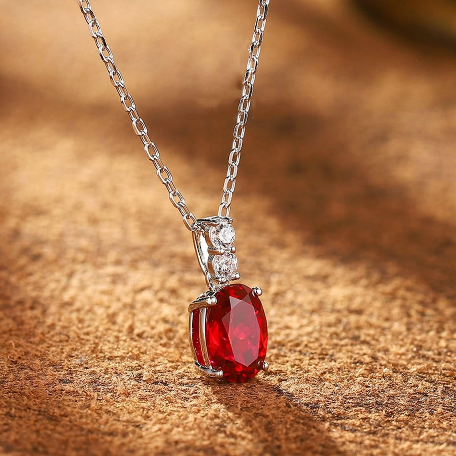 Damski łańcuszek na szyję z białego złota 9K, łańcuszek dla dziewczyny, 1,85 ct, rubin i moissanit 45 cm
