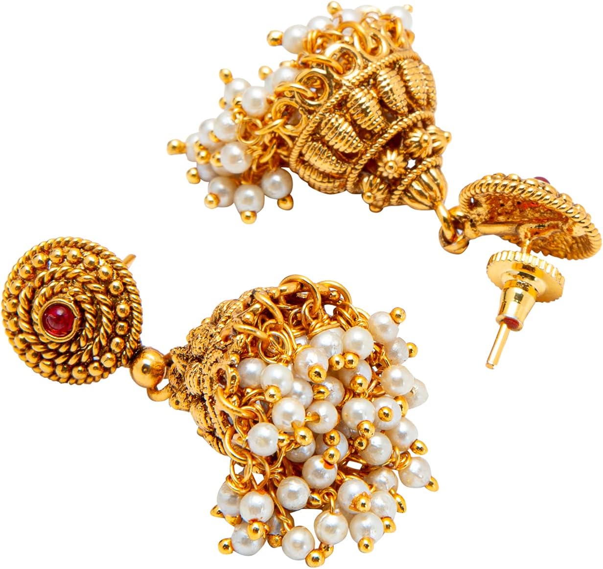 Bodha Traditional Indian Gold Plated Pearl Necklace Set with Jhumka Earrings for Women (SJN_77)