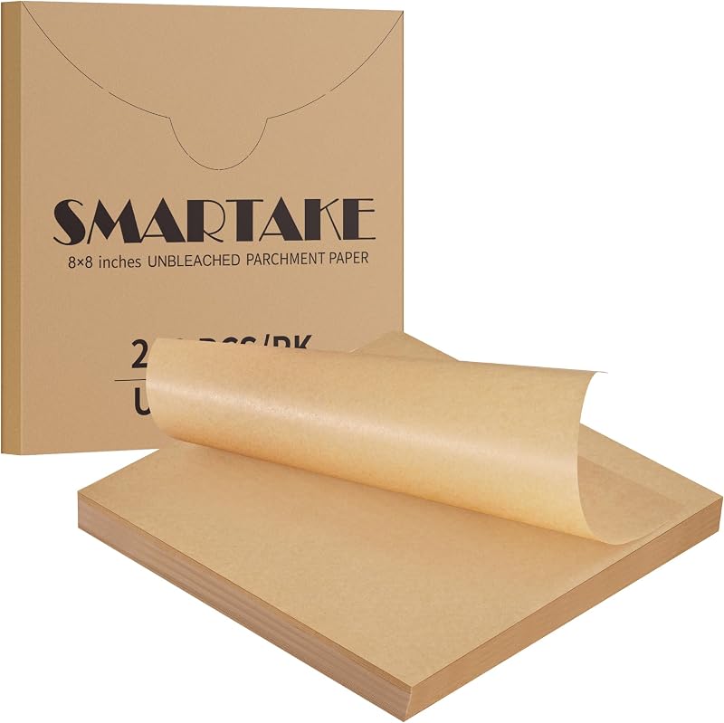 Square Parchment Paper Sheets, Non-Stick, 8x8 Inches, 200Pcs | Unbleached Precut Parchment Paper for Baking, Oven Air Fryer Safe up to 450°F, for Wrapping Candy Separating Cup Cake Cookies