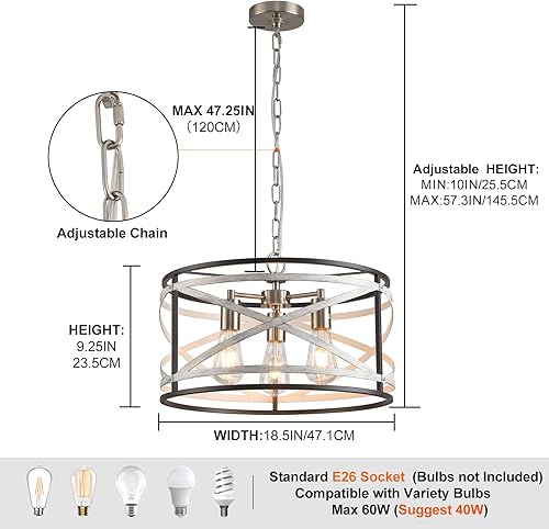 Miniatura 3 de Candelabros de granja para comedor, lámpara de metal de 3 luces, lámpara de araña rústica de 18.5 pulgadas, lámpara colgante para cocina, vestíbulo,