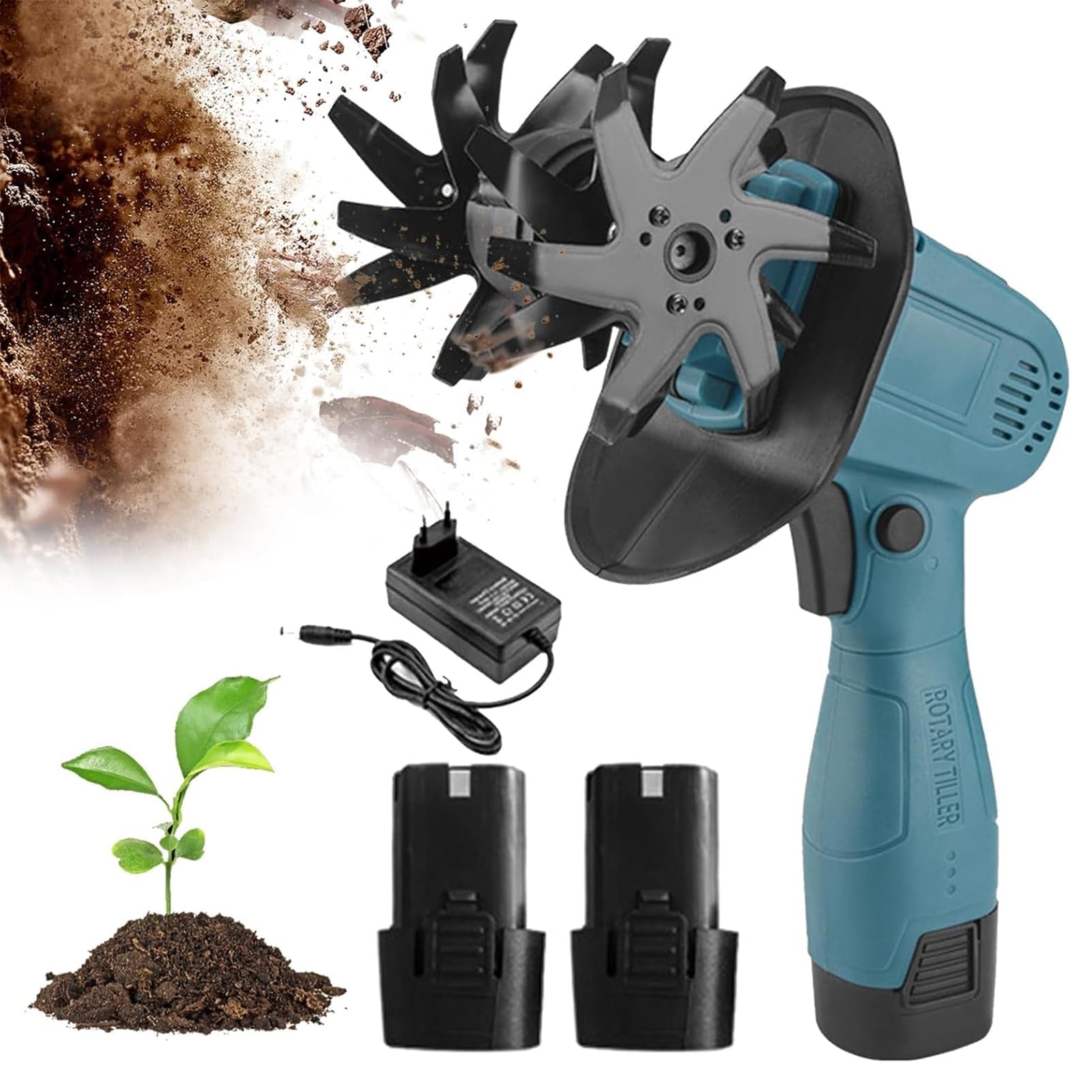 Mini coltivatore elettrico portatile senza fili, larghezza 12,8 cm, per giardinaggio, cura del prato, preparazione di serre e terreno, funzionamento a batteria