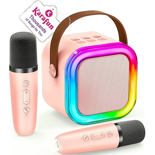 Mini Karaoke Machine for Kids, 2025 TOP Toys Christmas Birthday Gifts Ideas for Girls Ages 4, 5, 6, 7, 8, 9, 10, 12+ Years Old, Portable MP3 Player with 2 Wireless Mics for Party
