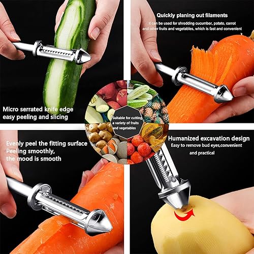Miniatura 5 de Pelador de verduras de acero inoxidable, peladores de patatas con removedor de ojos de patata, peele en forma de Y y pelador de juliana en forma de