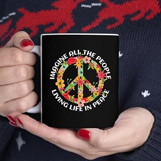 Imagine All The People Living Life in Peace BlackMug, Tea Mug, Tea Cup, Coffee Cup
