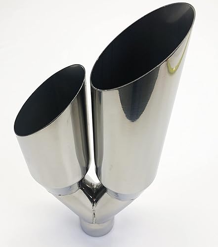 Miniatura 6 de Punta de escape de 2.25 pulgadas, entrada de 3.50 pulgadas, doble salida de 18.00 pulgadas de largo, de acero inoxidable, de una sola pared,