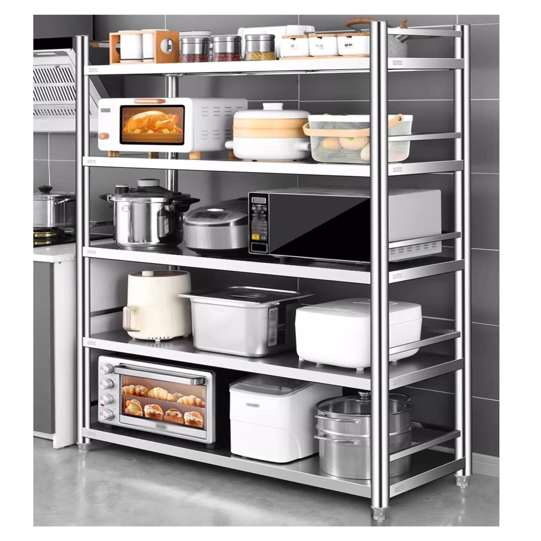 Scaffale a 5 ripiani in acciaio inox 304, capacità di carico 150 kg, ideale per ristoranti, tavoli di preparazione case e cucine, dimensioni 91,4 cm (80 x 30 x 180 cm)