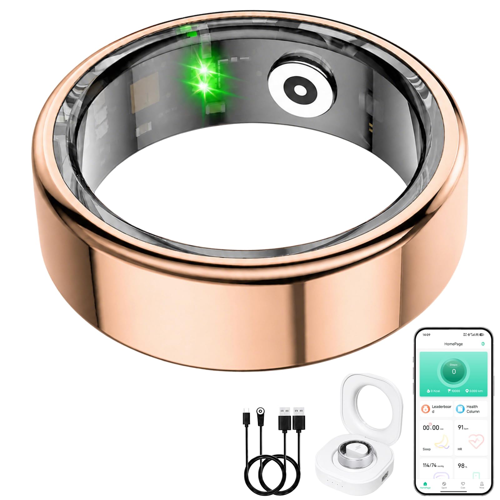 Smart Ring pour homme et femme, bracelet de suivi d'activité étanche IP68 avec fréquence cardiaque, oxygène dans le sang et moniteur de sommeil, moniteur de santé compatible avec iOS et
