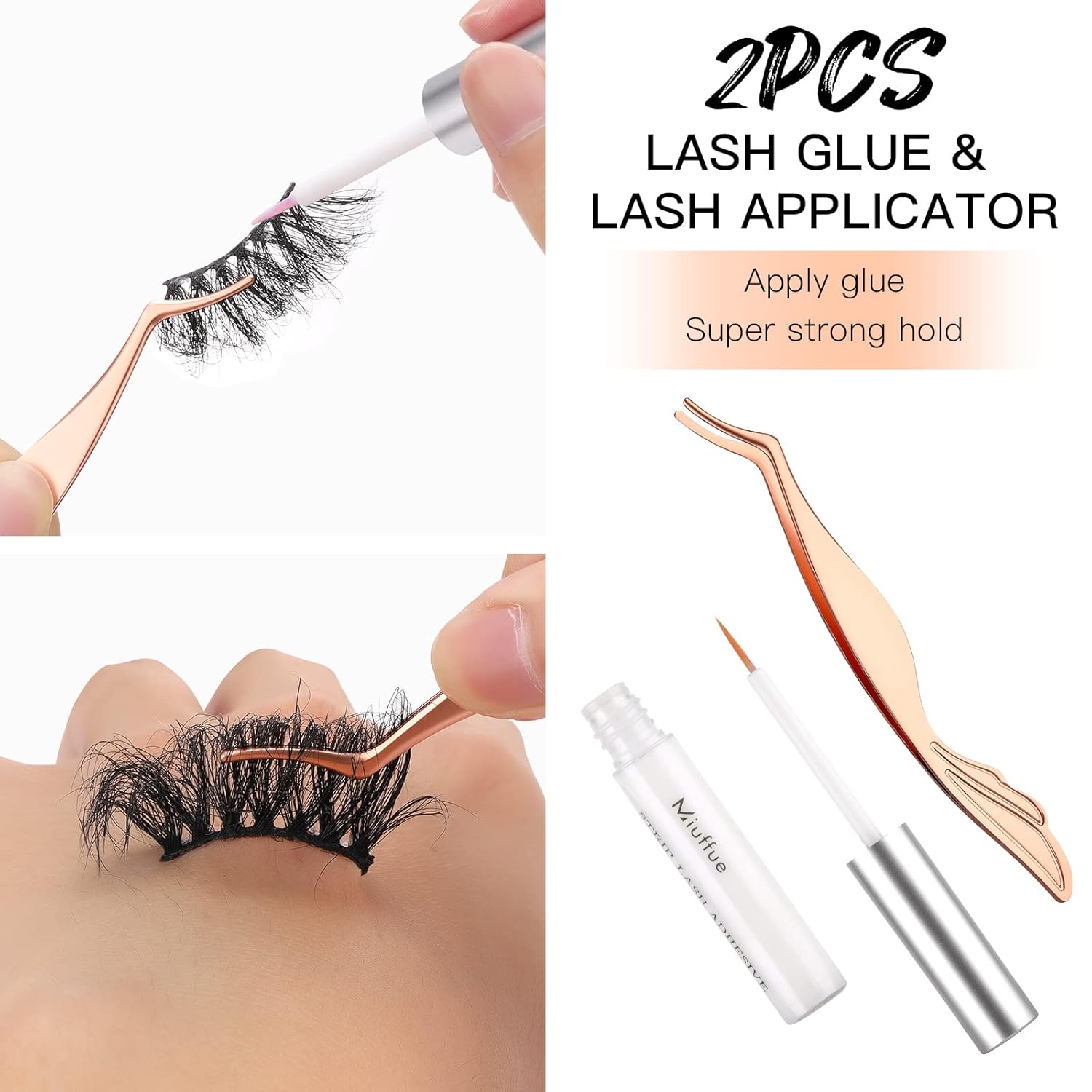 Miuffue 2 PCS Eyelash Glue with Lash Applicator Kit, Includes Easy-Angle Lash Applicator and Latex Free Eyelash Glue, Suitable for Sensitive Eyes (Clear) : Beauty & Personal Care