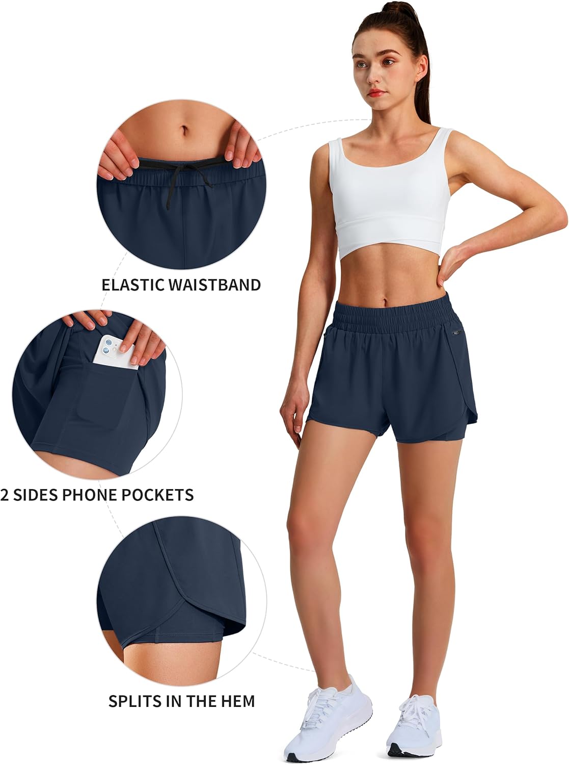 Ksmien Women's Running Shorts Quick Dry Lightweight Athletic Workout Shorts with Liner Phone Pockets - Image 4