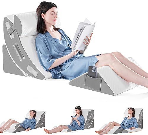 Juego de 4 almohadas ortopédicas de cuña para dormir, almohada de espuma poscirugía para aliviar el dolor corporal, espalda y piernas, almohada de