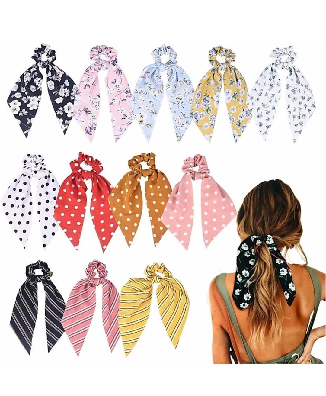 Skab® Flower Printed Hair Ribbon Scrunchies Ties Satin Printed Scarf, Hair Bands Ponytail Holders Scrunchy For Girls, Kid Girls Elastic Bow Accessories (Design & Color May Vary, Set Of 12) (B0CK66FLYH) Amazon Price History, Amazon Price Tracker