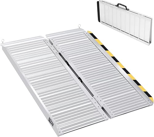BEJONI Rampa de silla de ruedas portátil plegable plateada de 3 pies, rampa de umbral de aluminio antideslizante para escalones y puertas del hogar,