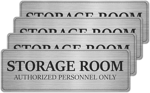 4 Pack Storage Room Sign 93 Inches Self-Adhesive Durable Aluminum Silver Authorized Personnel Only Door Signs for Home Business Restaurants Private Area