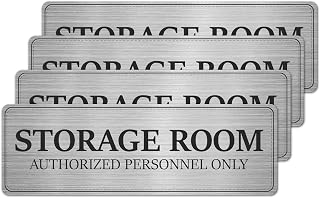 FINDAT 4 Pack Storage Room Sign 9×3 Inches Self-Adhesive Durable Aluminum Silver Authorized Personnel Only Door Signs for Home Business Restaurants Private Area