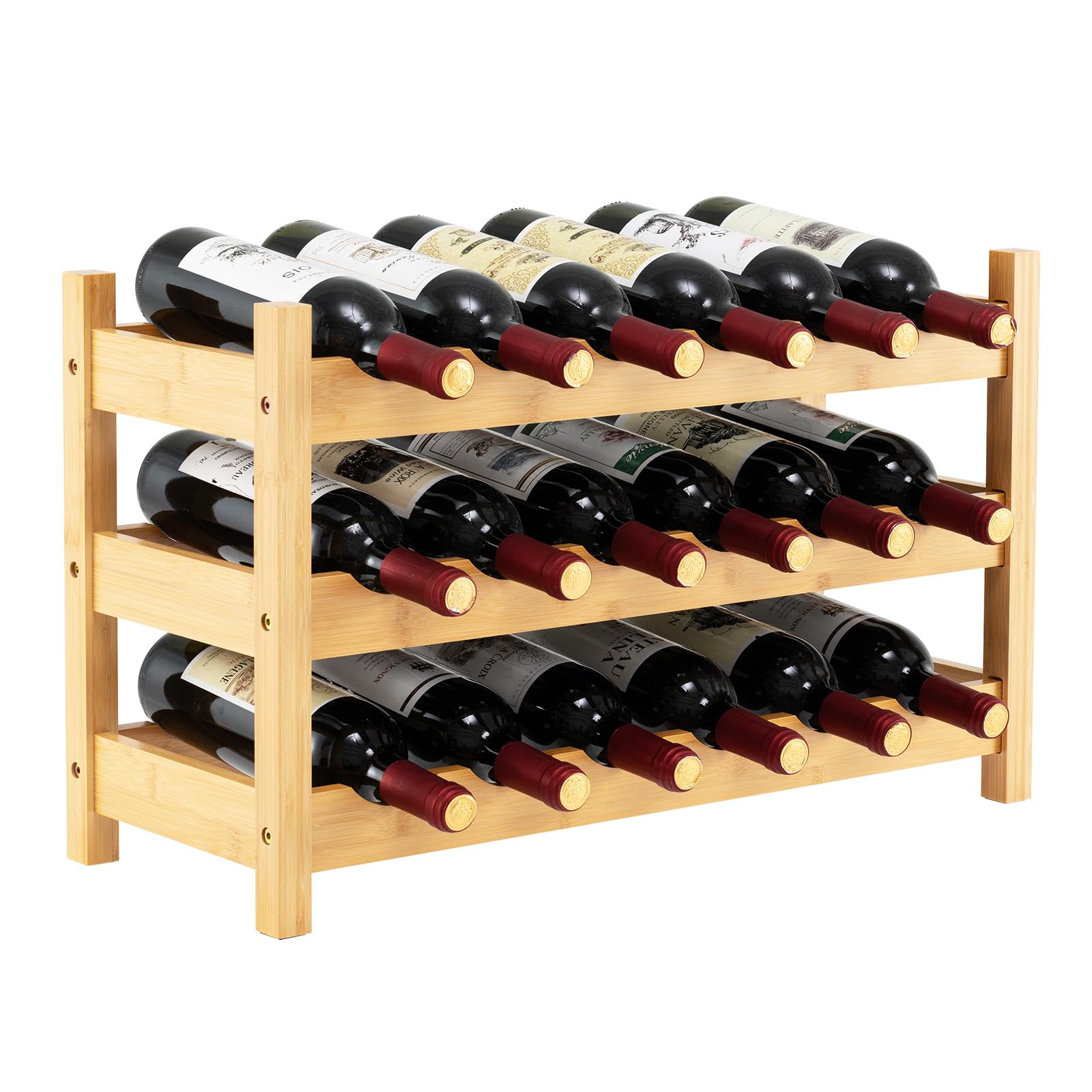 COSTWAY Casier à Vin en Bambou pour 18 Bouteilles à 3 Niveaux, Casier à Bouteilles, Étagère à Vin, Range Bouteille sur Pied, pour Cuisine, Garde-Manger, Pub, Cave à Vin, Naturel