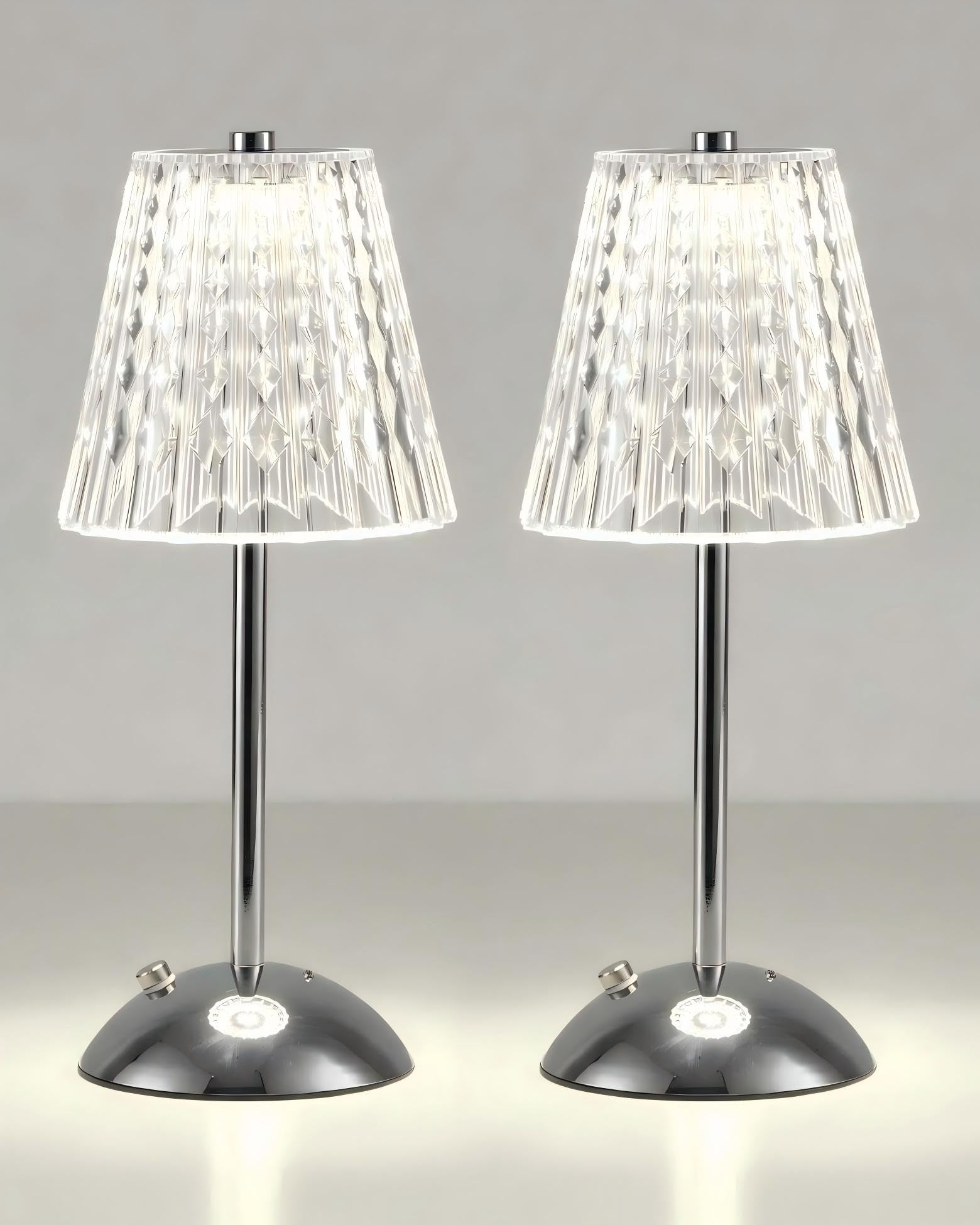 HARPER LIVING Rechargeable Table Lamp Set of 2, LED Desk Lamp Battery Operated, 3 Colours & Dimmable, Cordless Touch Lamps Bedside Reading Light for Bedroom Living Room Bar Restaurant, Chrome
