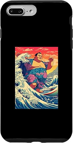 Miniatura 22 de iPhone 11 Pro Funny Sumo Wrestler Surfing on Kanagawa Great Wave Case