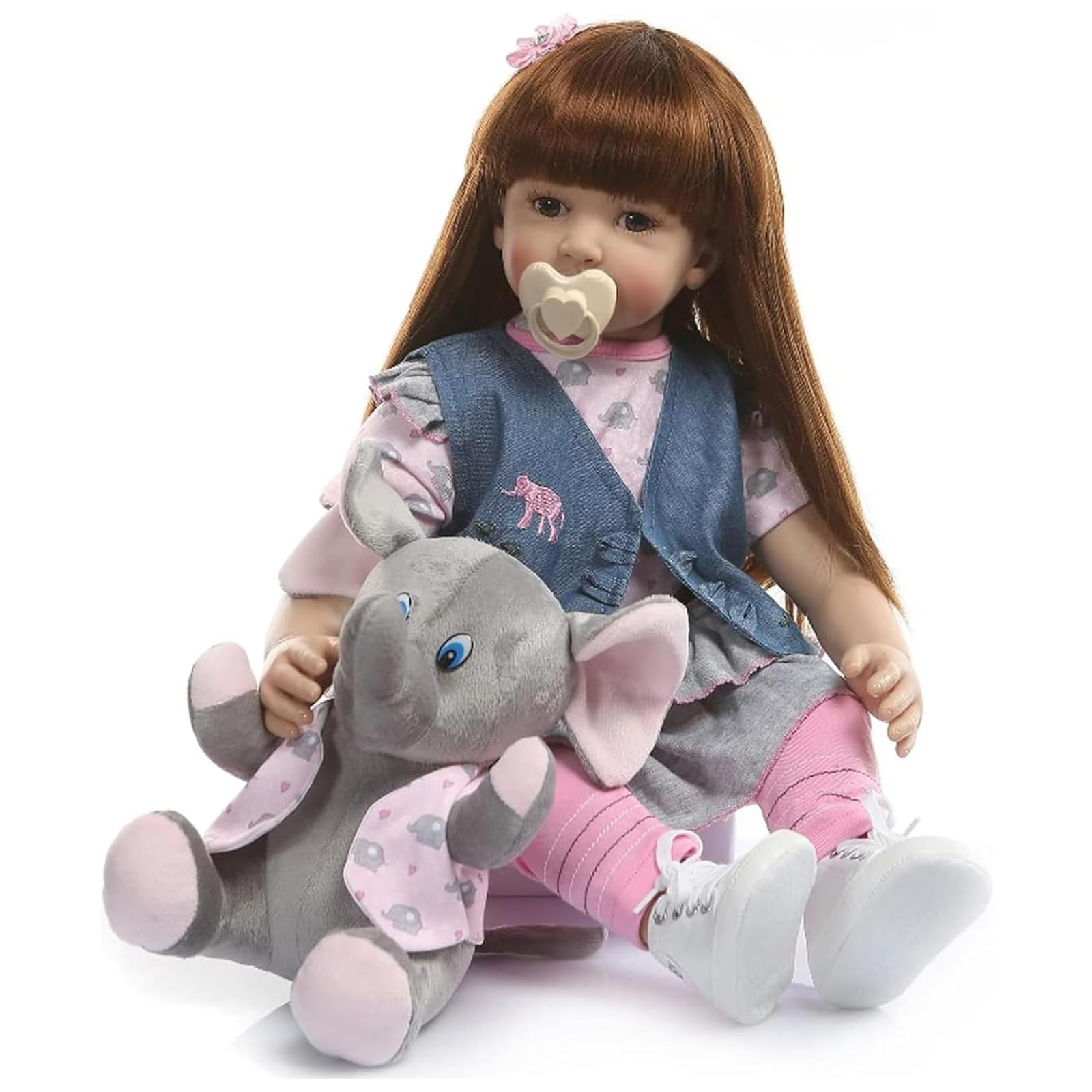 ZIYIUI Bambole Reborn Originali 24 Pollici 60 Centimetri Realistico in Silicone Morbido Femmine che Sembrano Vere Neonate con Capelli Lungh Toddler