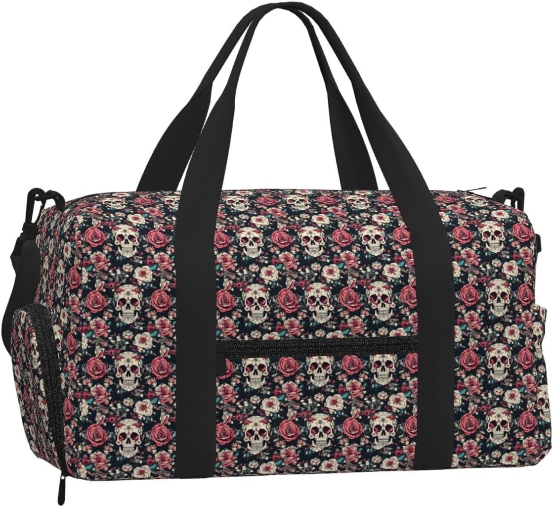 Flowers Skull Ornamental Pattern Print Handheld Sports Luggage Unisex Crossbody Bag Travel Weekend Fitness Workout