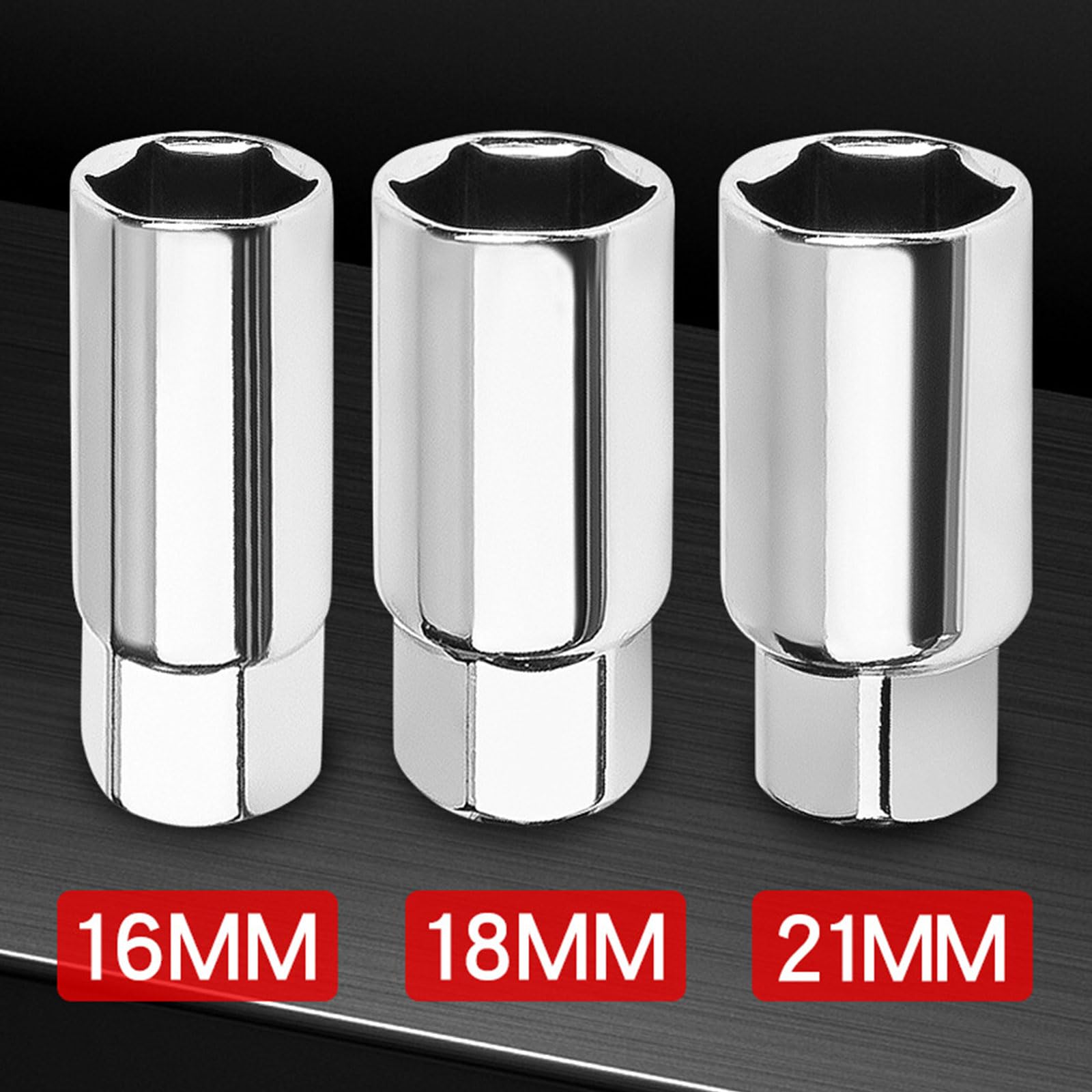 QWORK T-Griff Zündkerzen-Steckschlüssel-Set – 3 Größen (16mm/18mm/21mm), Aus 45# Stahl, Faltbar, Rostfrei