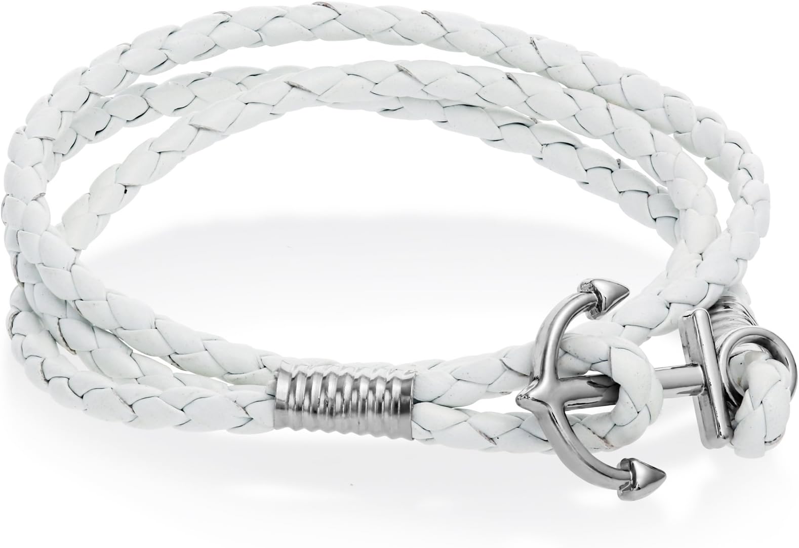 Anchor Braided Double Wrap Leather Wristband with Anchor Clasp