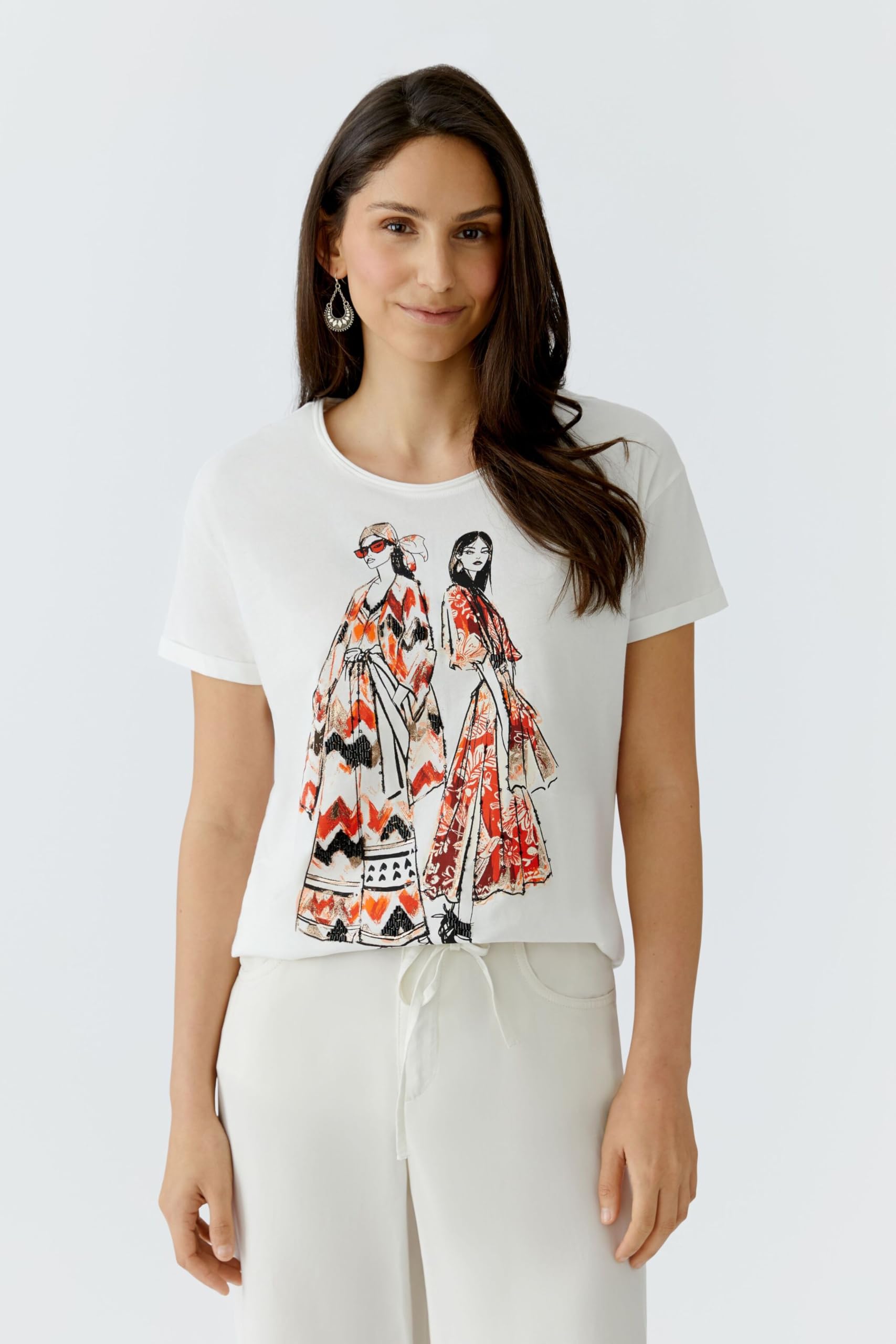Oui Damen T-Shirt Boxy geschnitten Platziertes Motiv