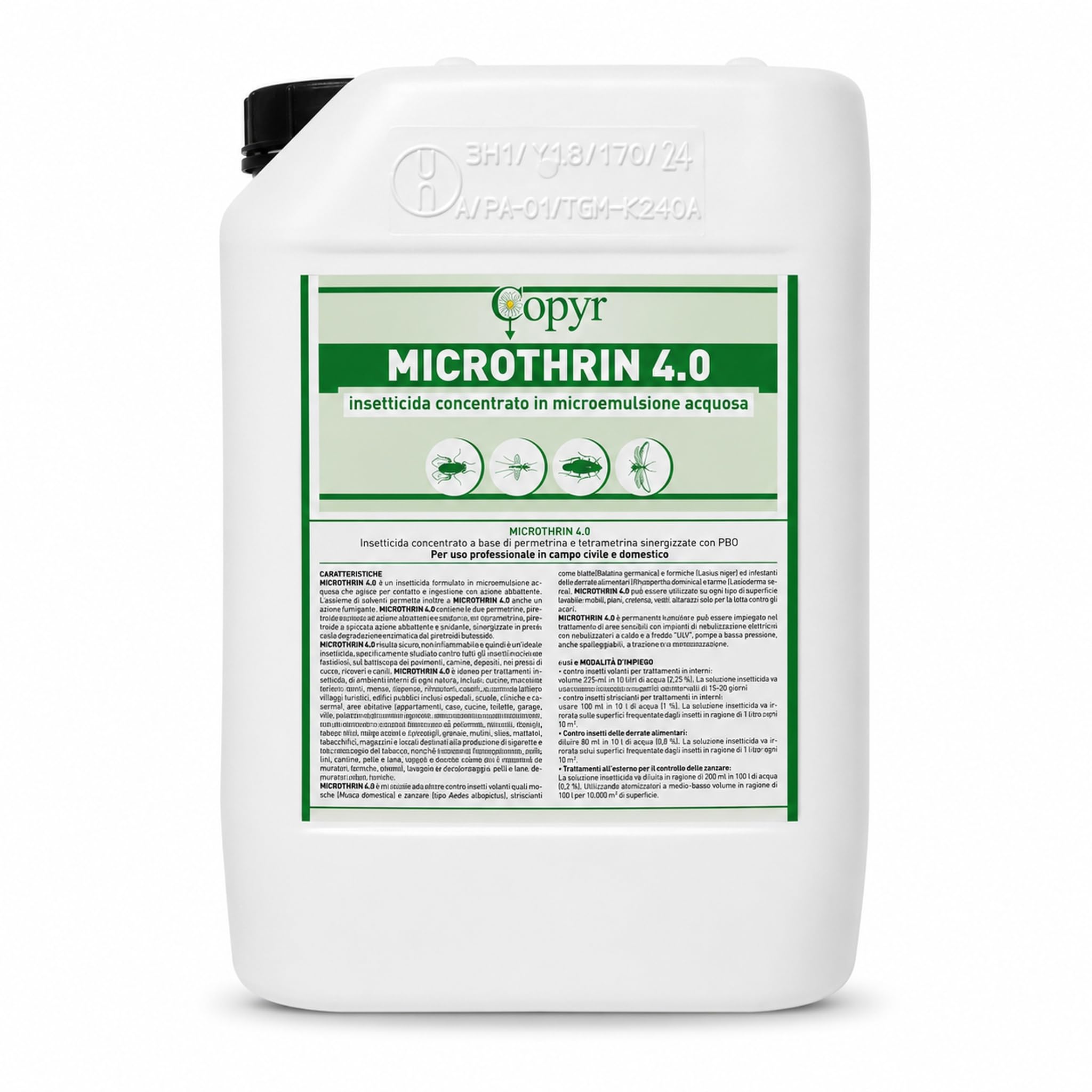 Microthrin 4.0 5 L Copyr – Insetticida Concentrato per Uso Civile e Domestico contro Zanzare, Mosche, Blatte e Formiche. Per interni ed esterni, idoneo per tutti i tipi di impianti e irroratori.