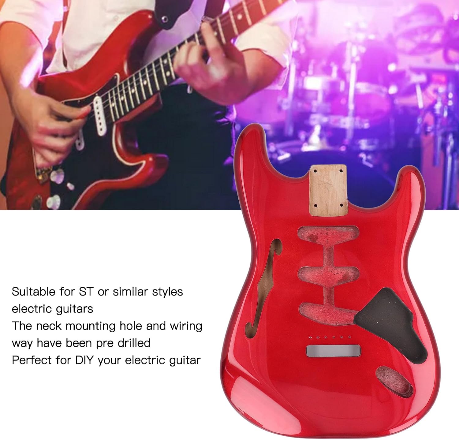 Electric Guitar Body, Solid Alder Wood Electric Guitar Body SSS Electric Guitar Body High Gloss Finish Guitar Body for ST (GSB12ST Red)