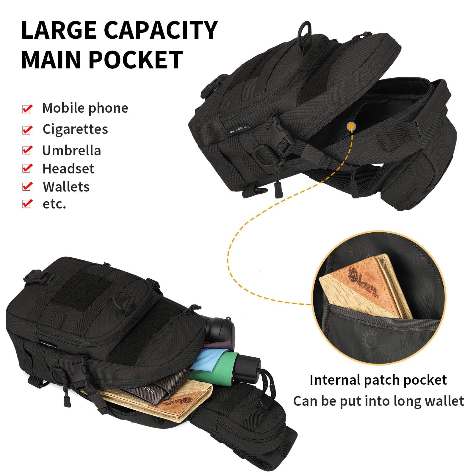 VINBAGGE Sac de Poitrine Tactique Sacoche Bandoulière Homme Sac bandoulière épaule Molle Militaire Sacs à dos Porté Travers pour Camping Randonnée Trekking