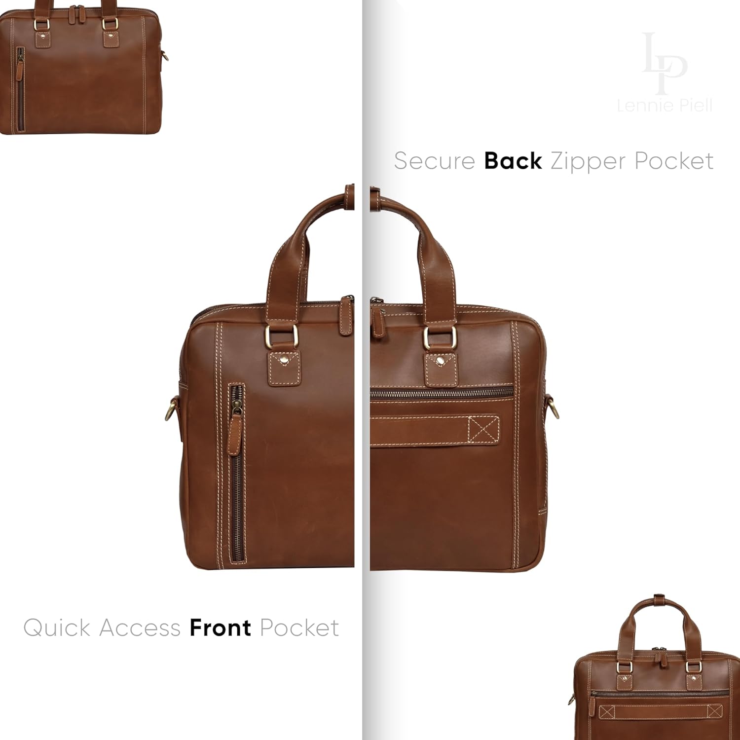 Full Grain Handmade Leather Messenger Bag – Twin Compartment 15.6" Laptop Briefcase Satchel for Men & Women