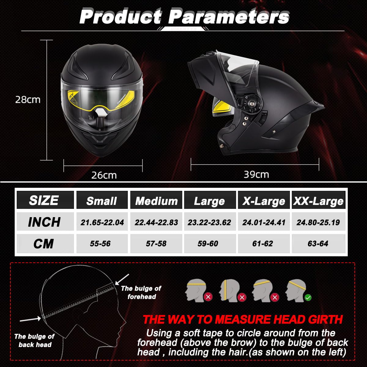 Motorradhelm Klapphelm mit Bluetooth, ECE Zertifiziert Integralhelm mit Doppelvisier, mit Eingebautem Mikrofon für Automatische Reaktion, für Erwachsene Frauen Männer (21.6-24.4in)