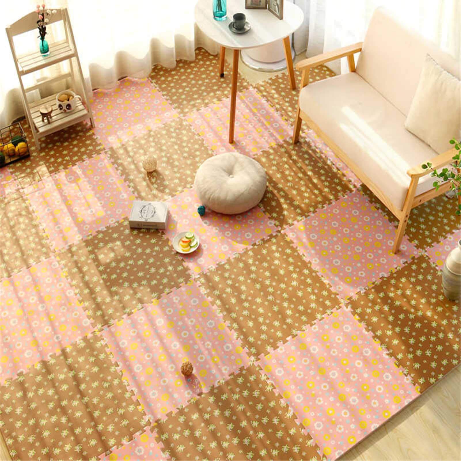 Tapis De Jeu Pour Enfants, Tapis De Jeu En Mousse EVA Pour Enfants - Parfait Pour La Protection Du Sol, Le Garage, L'exercice, Le Yoga, La Salle De Jeux - Magnifique Décor À La Maison,Brown+pink,16