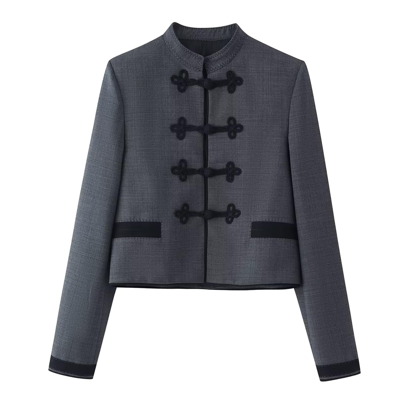 Trachtenjanker Damen Kurze Trachtenjacke mit Stehkragen Elegante taillierter Trachtenblazer Vintage Langarm Dirndl Jacke Traditioneller Oktoberfest Cardigan Klassischer Trachten Janker
