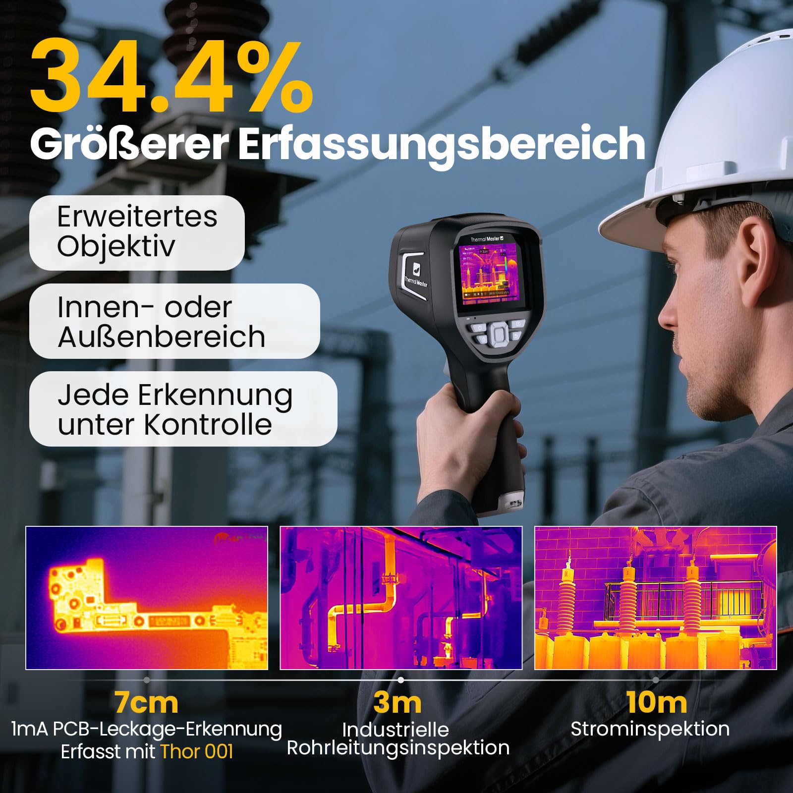 Wärmebildkamera Super IR-Auflösung 512x384 Infrarotkamera mit 2M Pixel Visuelle Kamera 3,5-Zoll IPS Bildschirm -20°C - 550°C Thermal Imaging Camera für Industrielle Inspektion 40mk (Thor002 Schwarz1)